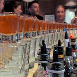 A hens party made the bar lively on the last night. These became dominos.