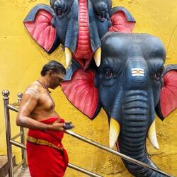 Worshippers of Ganesh can be identified by three lines of ash (tripundra) on their foreheads