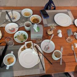 It was a buffet with some incredible dishes and fresh fried banana. We'd had training on the cruise.