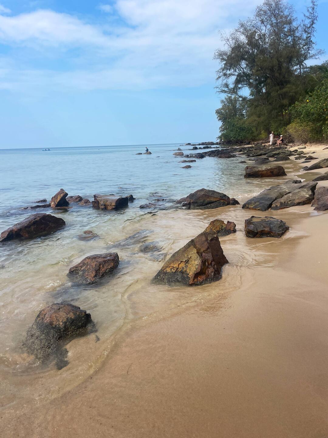 Lots of little rocky coves. Hard to walk especially at high tide