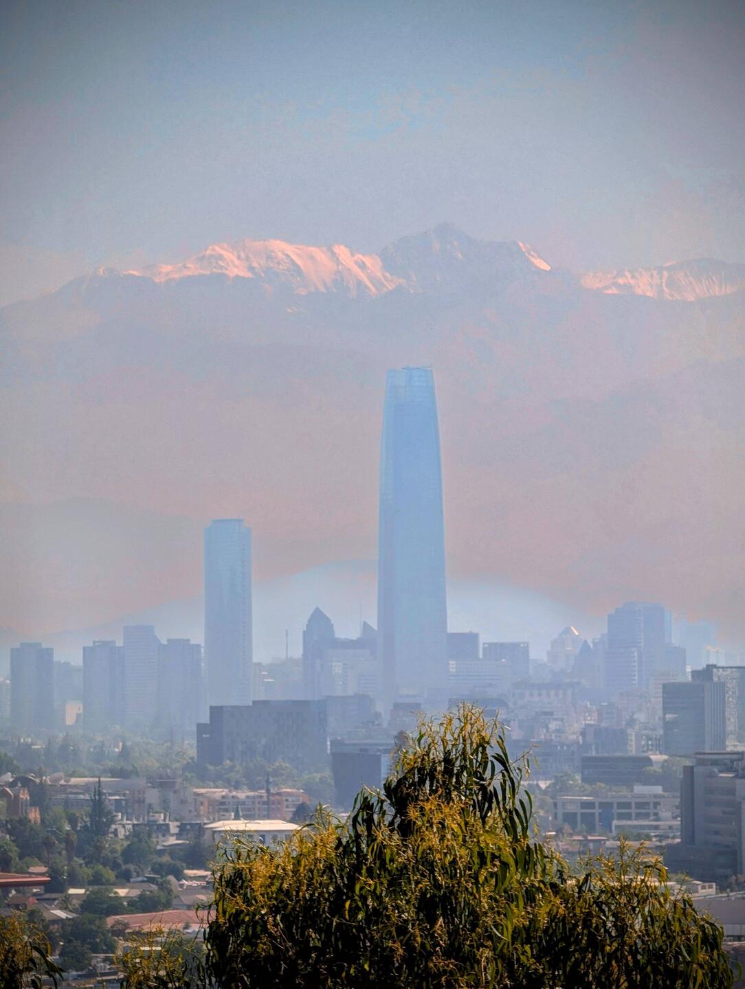 The tallest building in S America with the Andes behind.