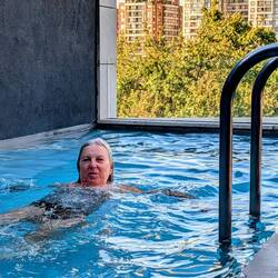 A dip in the hotel's rooftop pool.