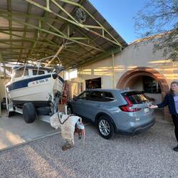 DeJa La, Alain's C-Dory 25. (Rosanne at the back of our CRV.)