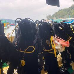 Line up of scuba gear