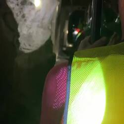 Riding the trolley into the Copper Queen Mine.