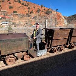 Me posing on one of the old mine trolleys.
