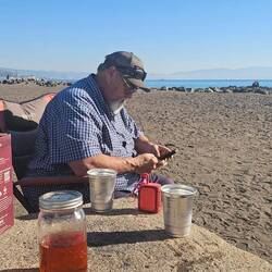 First camp spot on the beach at San Miguel...time for some vino