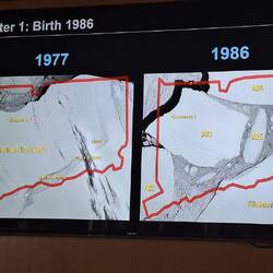 In 1986 bricht A23a von A23 ab, und driftet weg, bis er auf Grund stößt