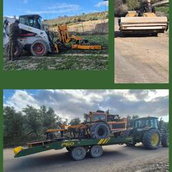 Erntetechnik: u.a. Baumrüttler und Kehrmaschine.