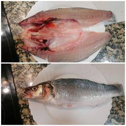 Wolfsbarsch, im Consum frisch zerteilt auf spanische Art😉