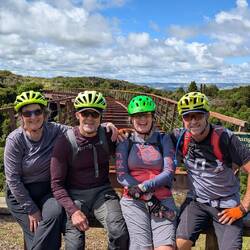 An old train tressel along the road.