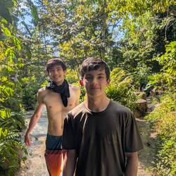 Happy that they stayed Oma down the steps to take on the "sticky" rocks