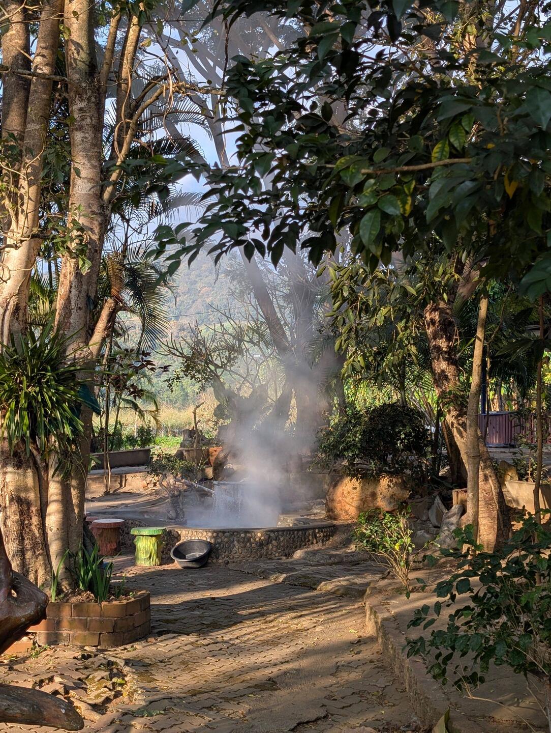A road stop at a roadside mall complete with hot springs