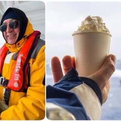 Hot chocolate with rum and whipped cream — Weddell Sea, Antarctica.