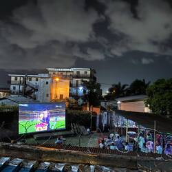 Blick von meinem Balkon auf den Biergarten