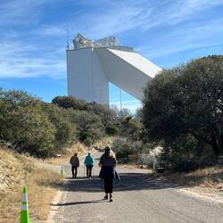 Walking down to one of the buildings on a self tour.