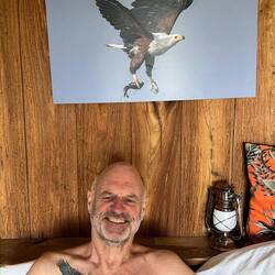 A fish Eagle above the bed, another on my shoulder and another in the trees in front😁