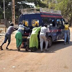 If the taxi won't go, the customers have to push
