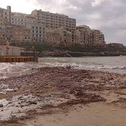 Xlendi harbour, still cleaning up after the storm