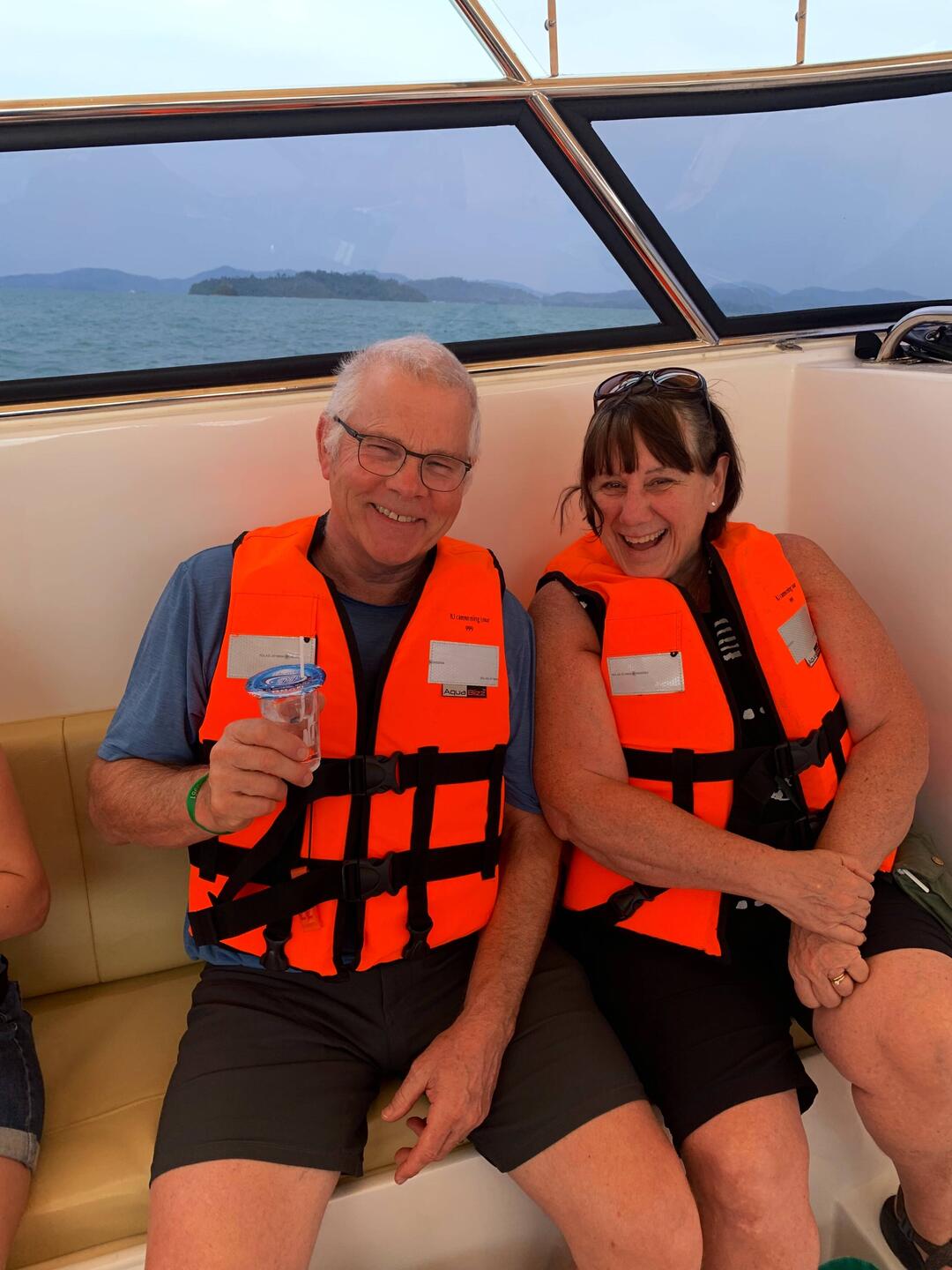 Bill is drinking water, and we were laughing at our funny, wonderful guide.