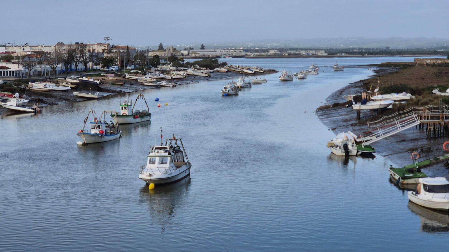 🚶‍♂️🐕‍🦺🚶‍♀️auf der Brücke über den Estero de Canela, Mündungsfluß in den Guadiana.
