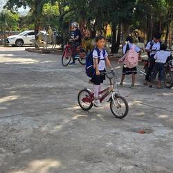 Uniformed school kids on a break