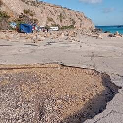 Hondoq Bay. These motor homes will have fun getting out after Harry covered the road with rocks