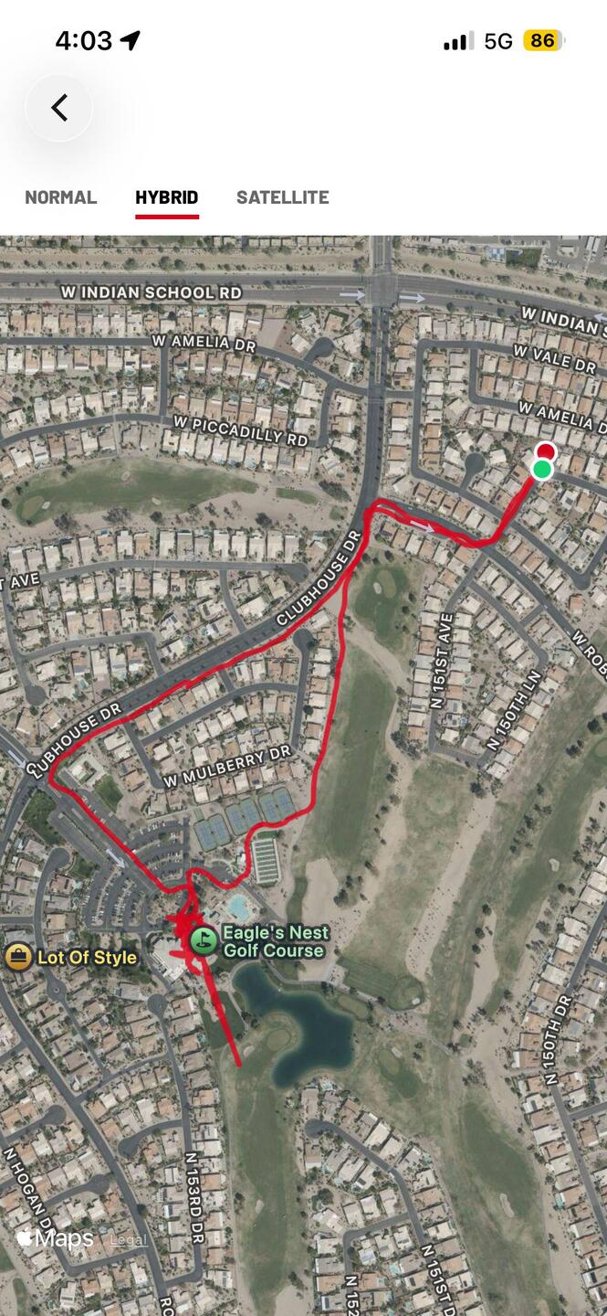 Path I walked from Dad's house to the community club house.