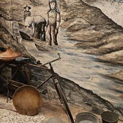 Frauen waschen Zinn im Fluss.