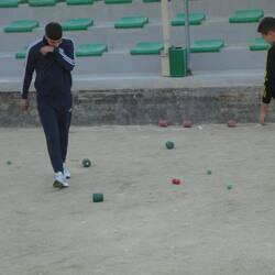 Boċċi - red wins 2 shots (jack is between the red balls and green cylinder)