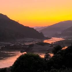 crépuscule sur le Mekong, depuis le balcon de la chambre