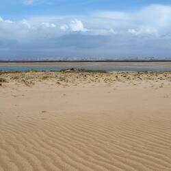 Auf der anderen Seite der Lagune ist Faro zu sehen.
