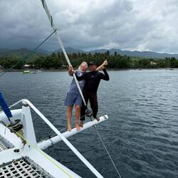 Waihyu wanted a pic. With Dale, but was so nervous walking out on the bowsprit