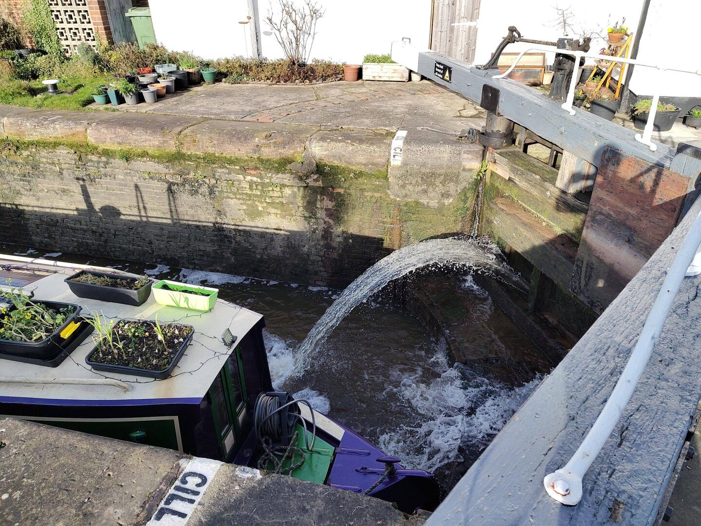 High pressure water spurting in to fill Hoole Lane Lock