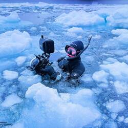 Becky in the icy waters ... from the "Deep Weddell Sea Scuba Diving & Snorkeling" presentation.