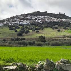 Blick auf das denkmalgeschützte alte Bergdorf mit der Burg.