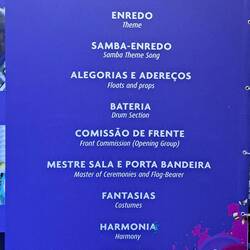 The 9 criteria on which each samba school is judged.