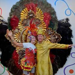 They put us into some actual Carnaval costumes. (These were selected for us.)
