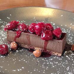 Chocolate and hazelnut delice with kirsch cherries. Sooo gooood!