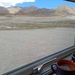 Blick in die Lagune mit den Flamingos