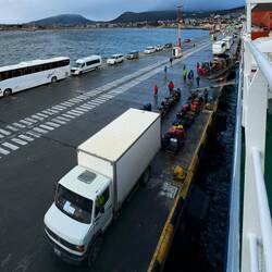 The bags are offloaded and waiting to be identified ... disembarkation soon — Ushuaia, Argentina.