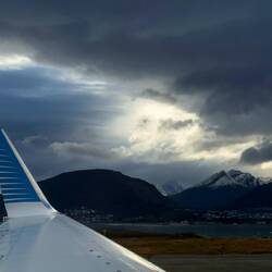 Dark skies as AR1887 begins its run for take off from USH — Ushuaia, Argentina.