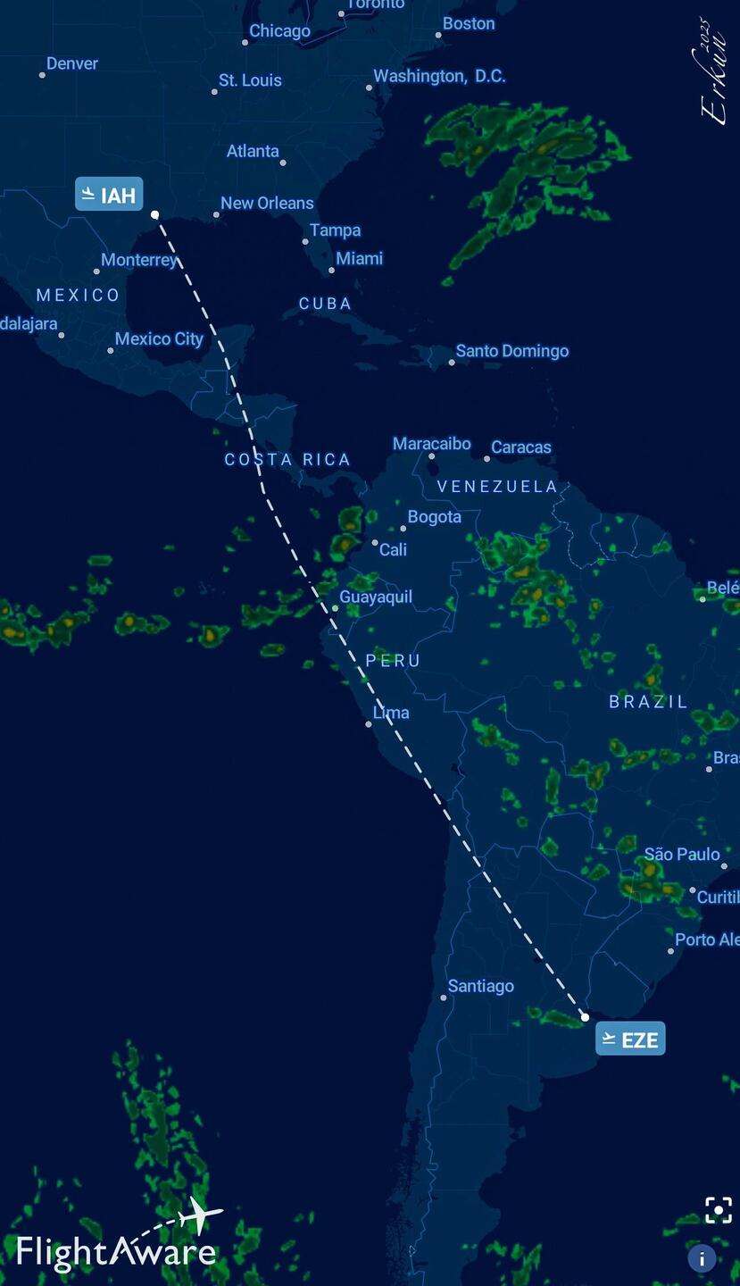 Pretty much a straight shot from EZE to IAH.