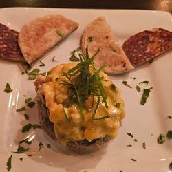 3rd: Portobello mushrooms stuffed with Lobster & Shrimp with melted cheese