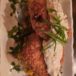 2nd: Crabcakes over fire roasted corn with special sauce