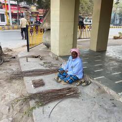 He's making toothbrushes