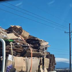 Cardboard strapped on a wagon