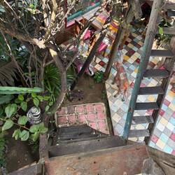 The ladder to our lil tree house deck. Lucky it wasn't happy hour!