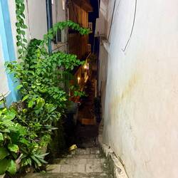 The alley -steep steps from La Cucina to the harbour. Only here would I go in there!