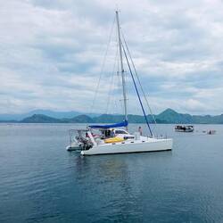 Thetis mooring outside the Atlantis Pearl Farm. Turns out Dominick had been taking photos of us.